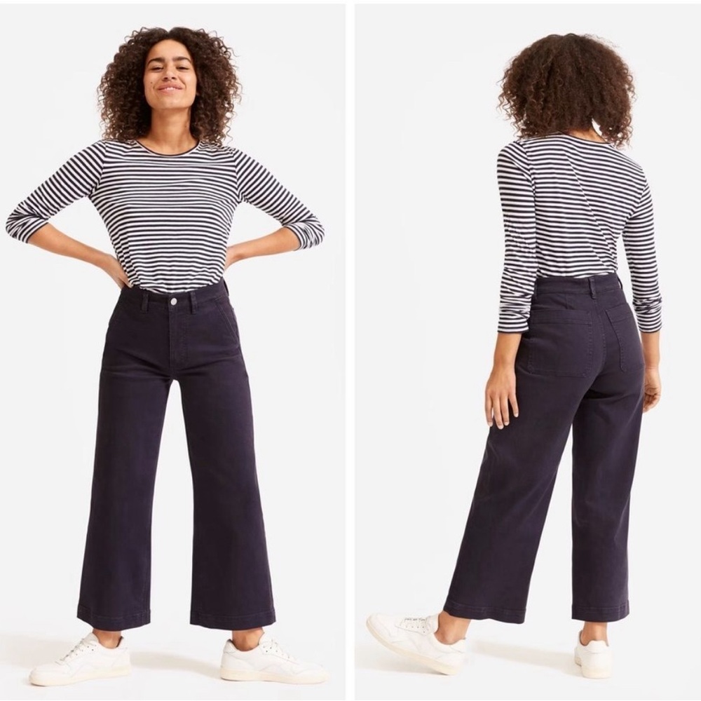 Everlane Cropped Wide Leg Crop Pants Jeans High Waisted Regular Navy Blue 6